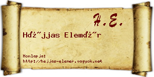 Héjjas Elemér névjegykártya