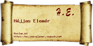 Héjjas Elemér névjegykártya